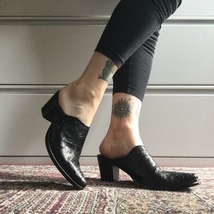 Floral Printed Leather Mules